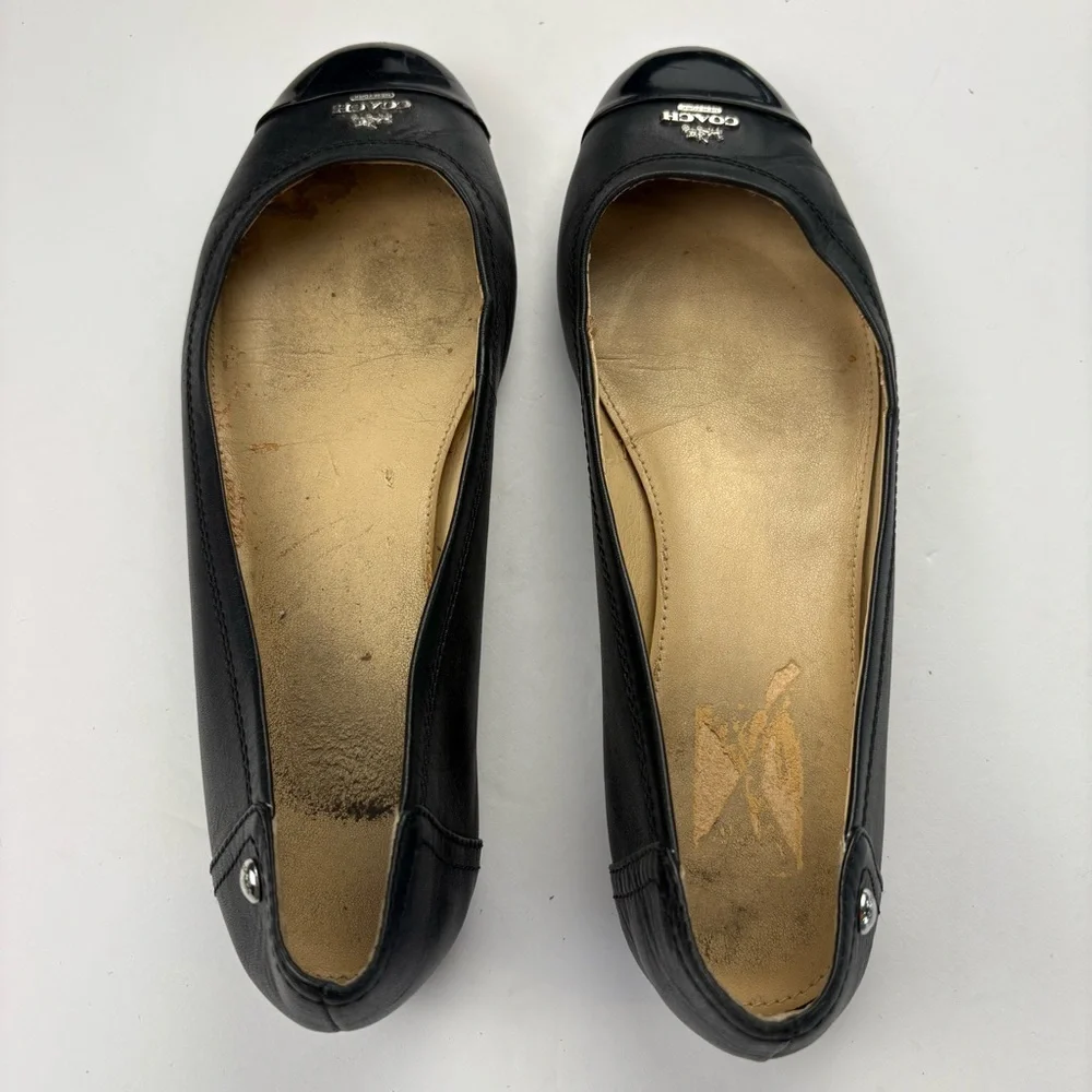 Coach Black Leather Women's Flats with Silver Accents